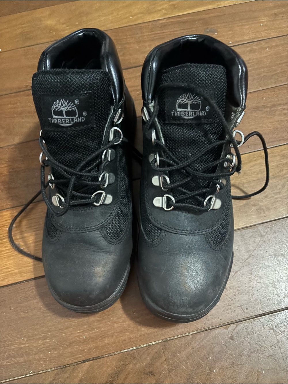 Timberland Boys Black Waterproof Hiking Field Boots sz 4Y